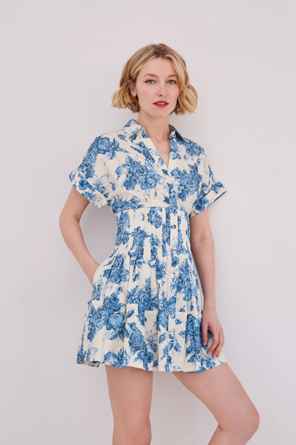 NASH MINI DRESS IN TOSSED FLORAL BLUE