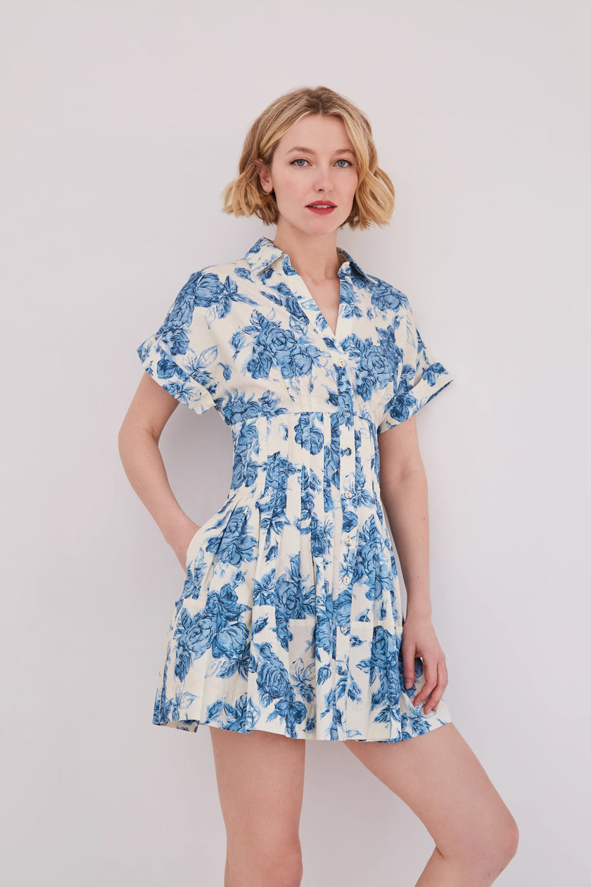 NASH MINI DRESS IN TOSSED FLORAL BLUE
