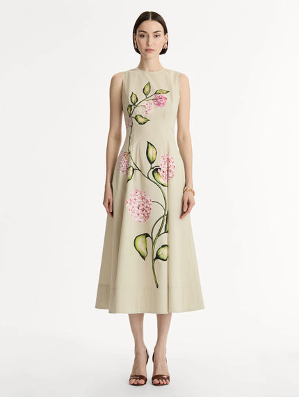 PORCELAIN FLOWER COTTON POPLIN SLEEVLESS DRESS