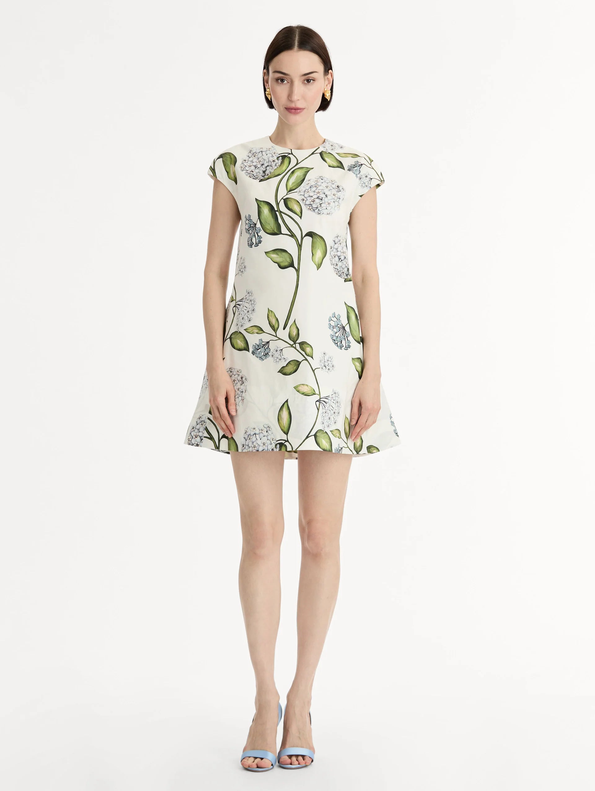 PORCELAIN FLOWER COTTON POPLIN MINI DRESS