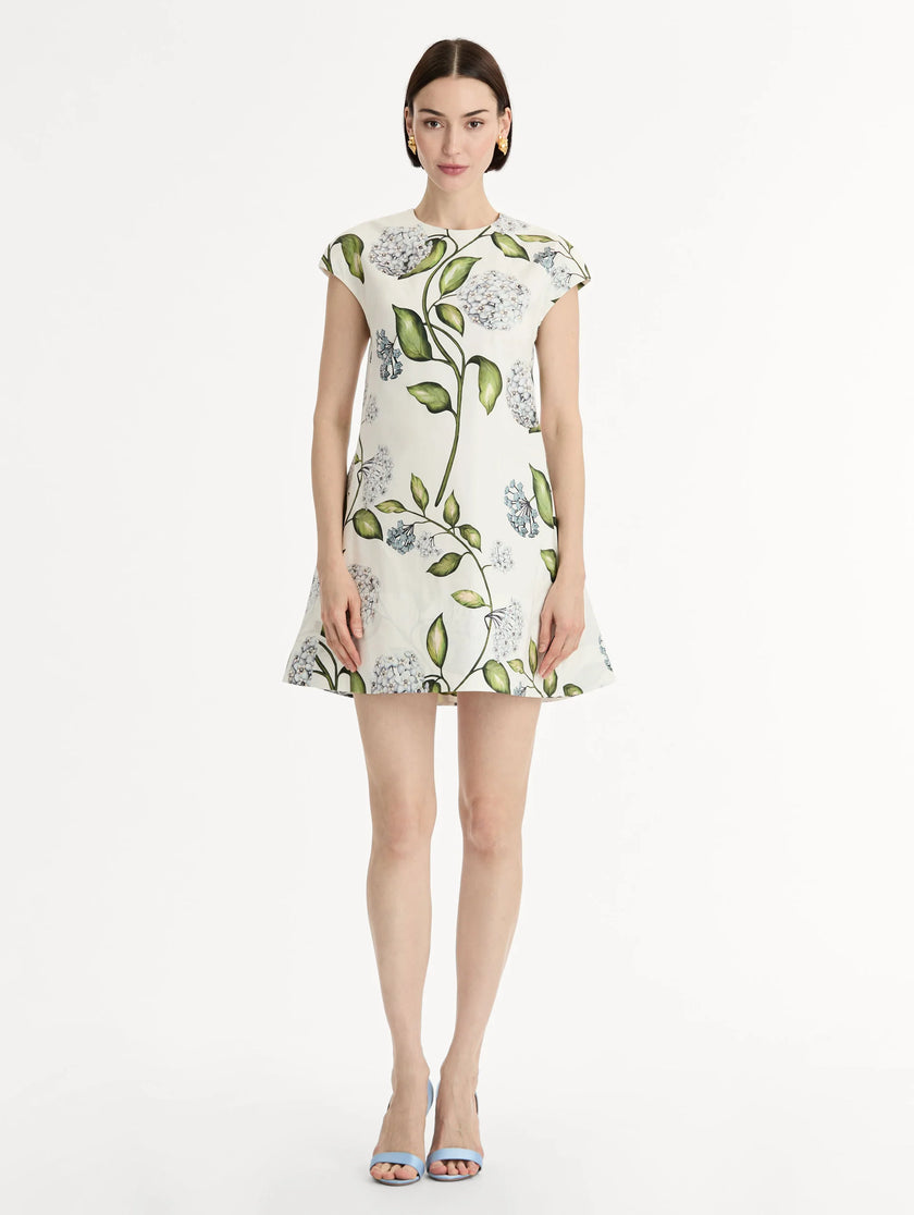 PORCELAIN FLOWER COTTON POPLIN MINI DRESS