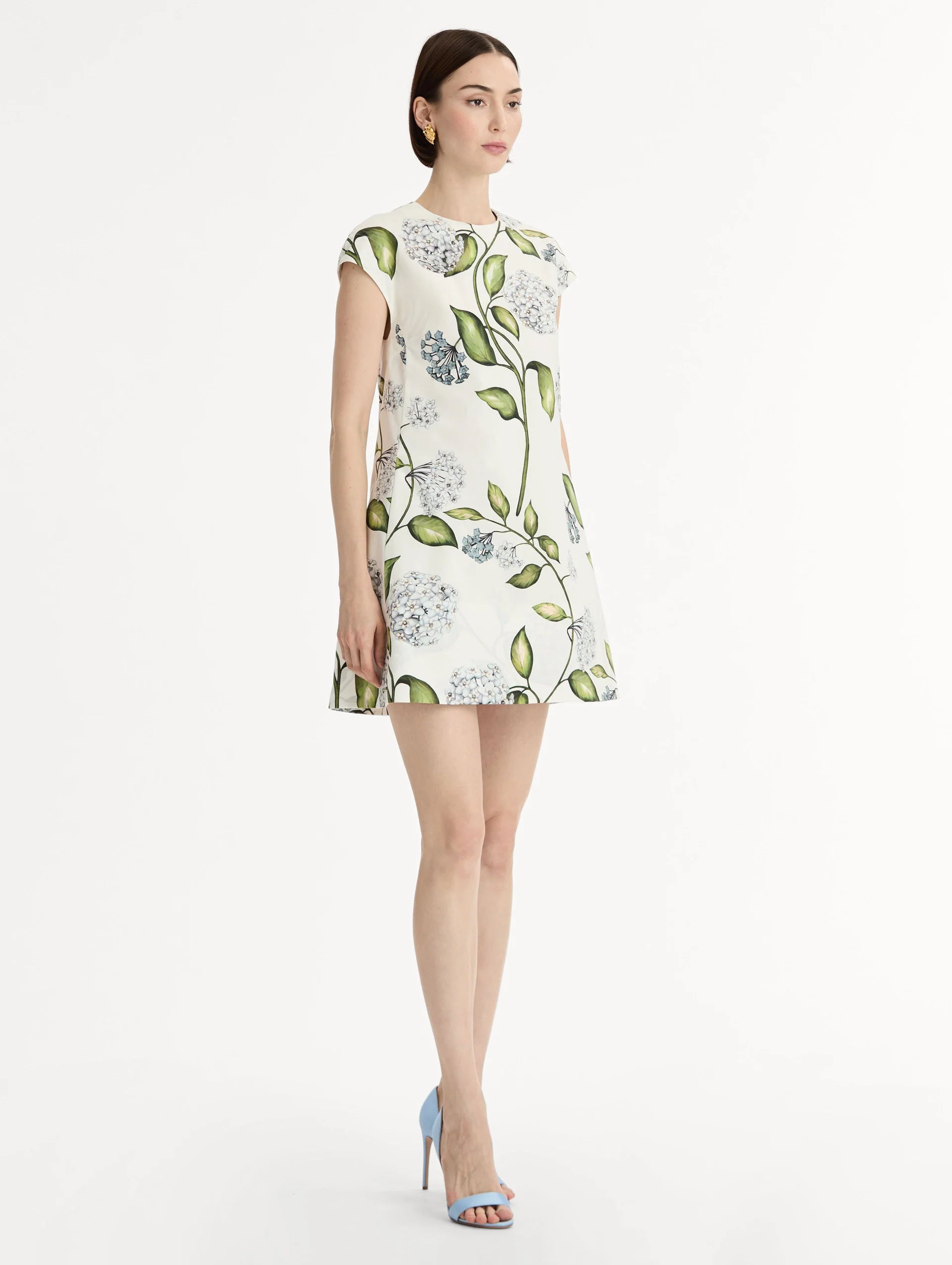 PORCELAIN FLOWER COTTON POPLIN MINI DRESS