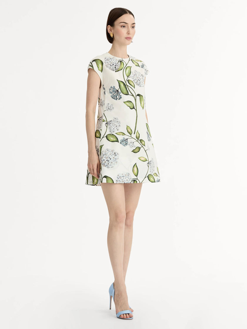 PORCELAIN FLOWER COTTON POPLIN MINI DRESS