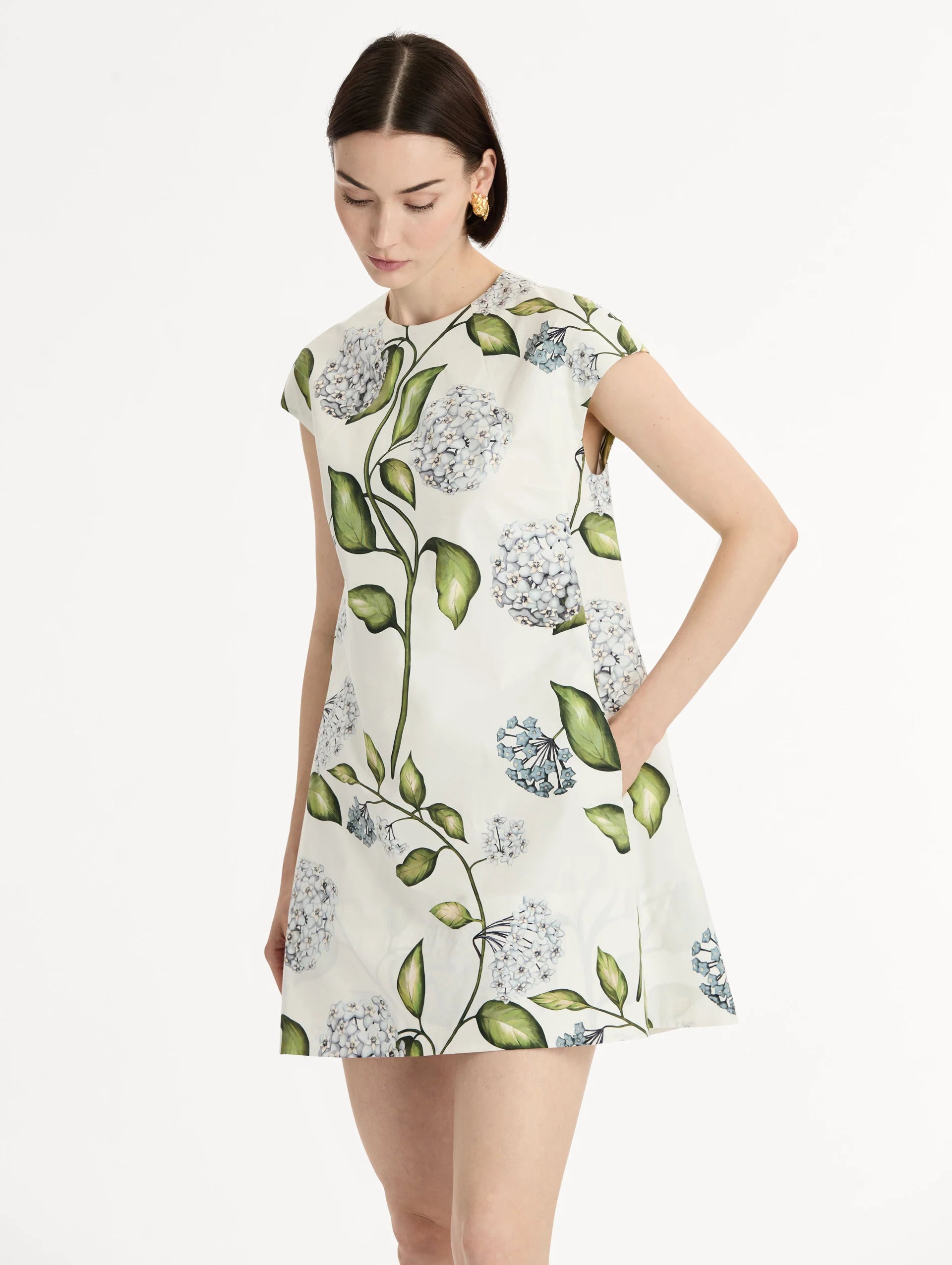 PORCELAIN FLOWER COTTON POPLIN MINI DRESS