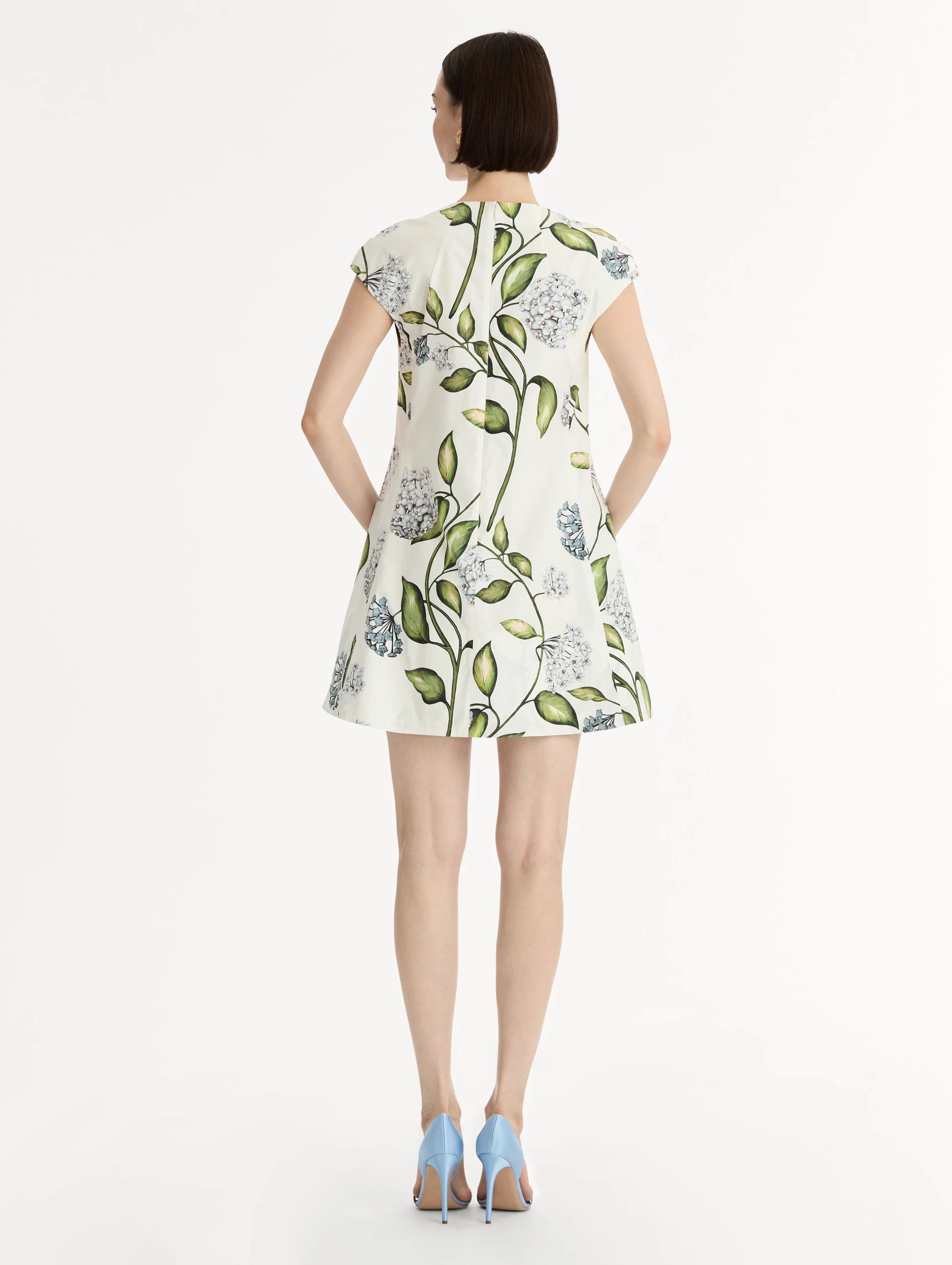 PORCELAIN FLOWER COTTON POPLIN MINI DRESS