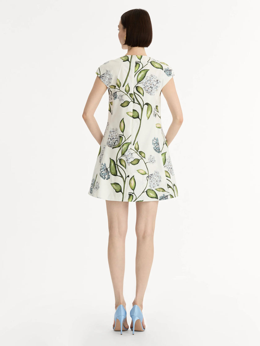 PORCELAIN FLOWER COTTON POPLIN MINI DRESS