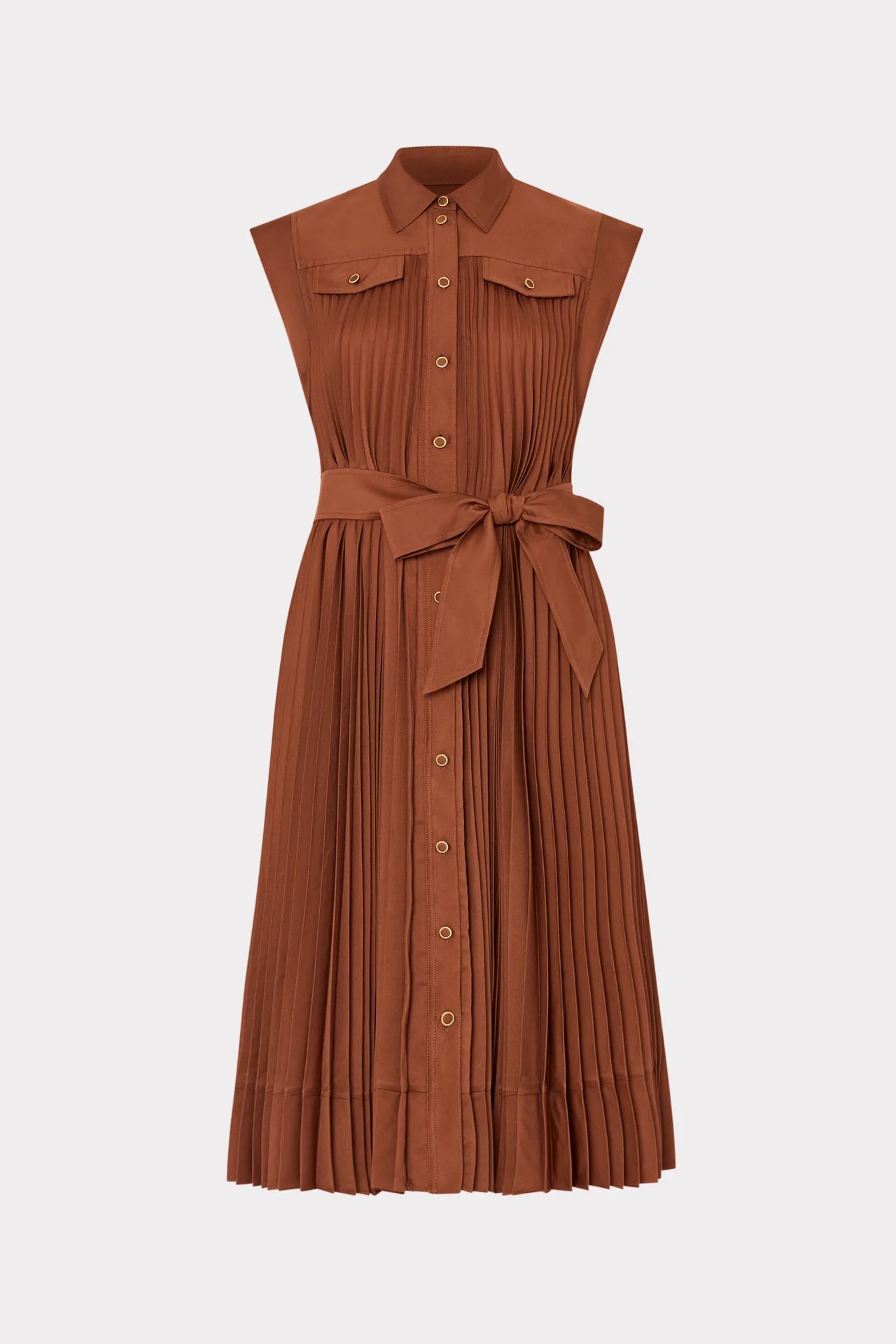 JOHANNA PLEATED TWILL MIDI DRESS