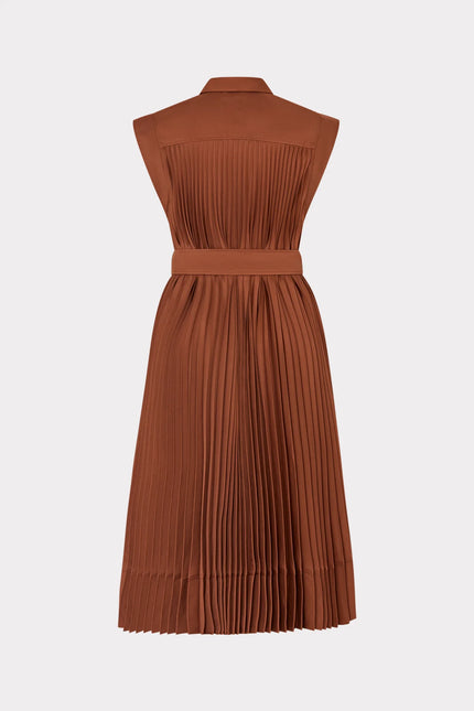 JOHANNA PLEATED TWILL MIDI DRESS