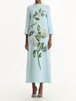 LONG SLEEVE PORCELAIN FLOWERS WOOL CAFTAN