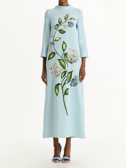 LONG SLEEVE PORCELAIN FLOWERS WOOL CAFTAN