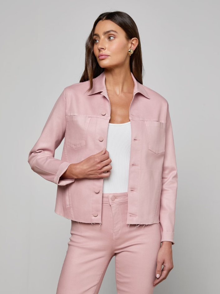 JANELLE COATED JEAN JACKET IN PALE ROSE