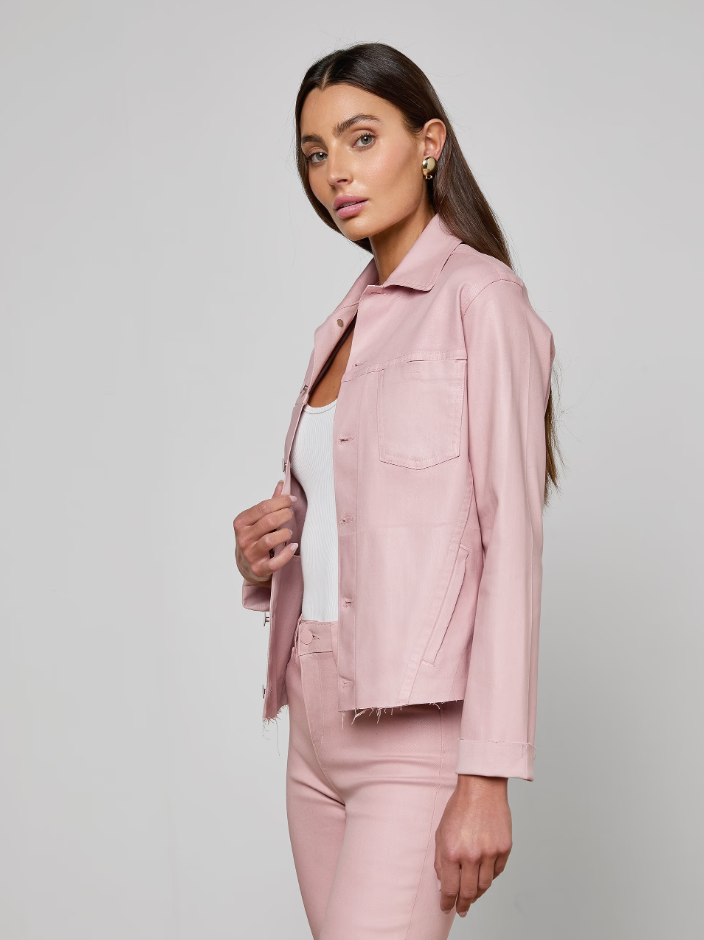 JANELLE COATED JEAN JACKET IN PALE ROSE