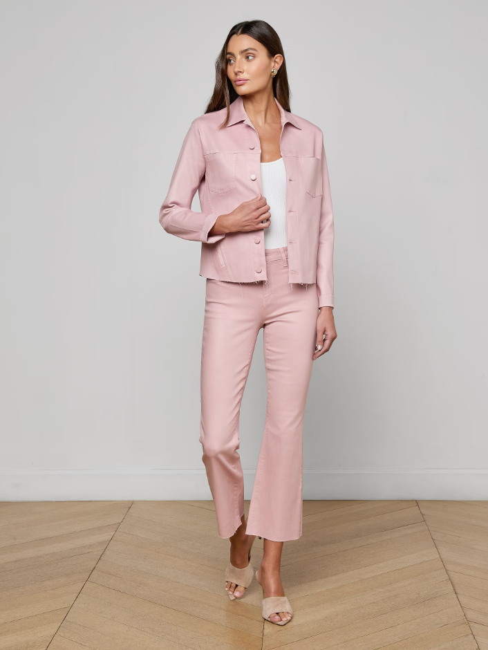 JANELLE COATED JEAN JACKET IN PALE ROSE