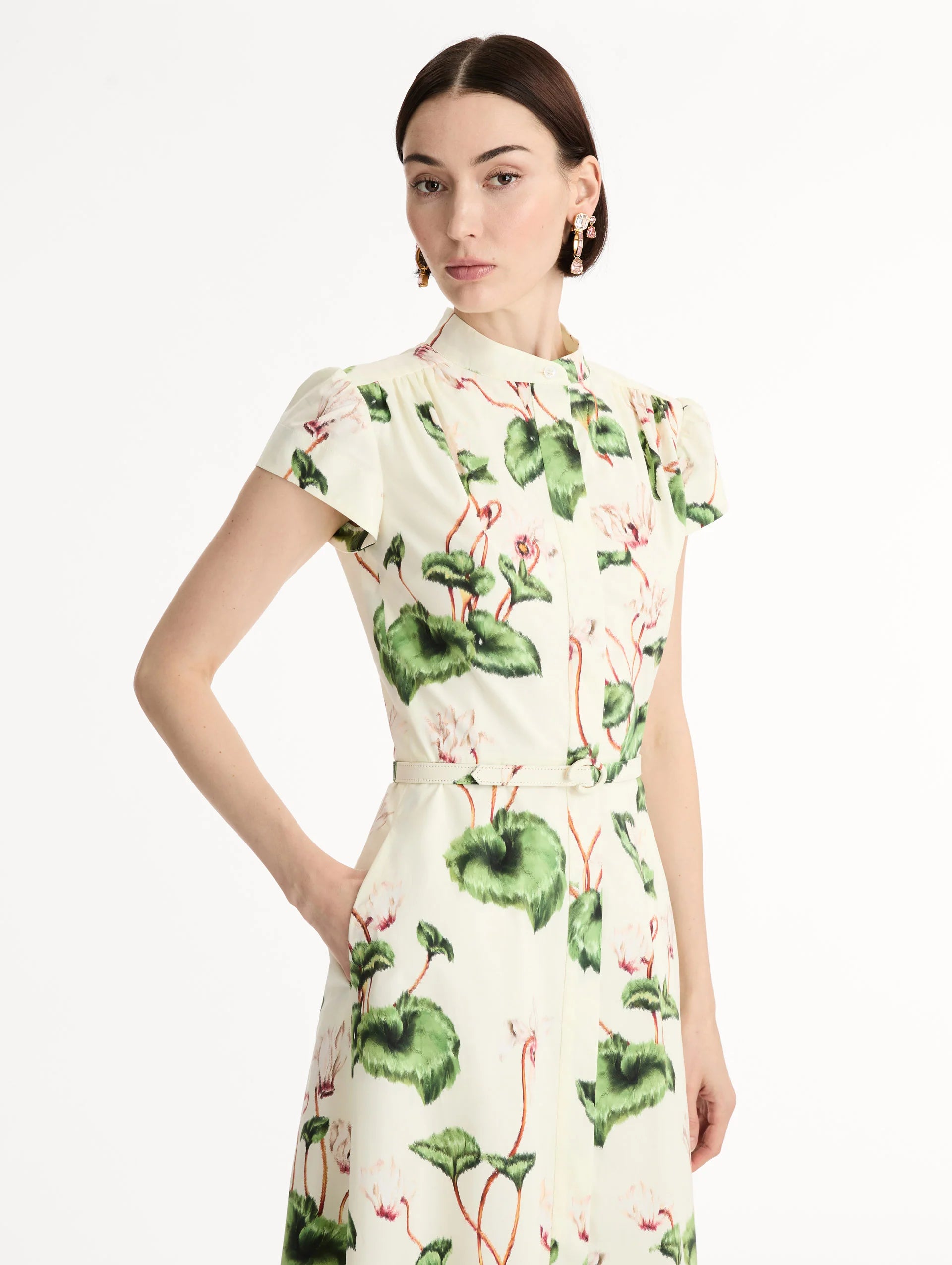 CHINE CYCLAMEN COTTON POPLIN CAP SLEEVE DRESS