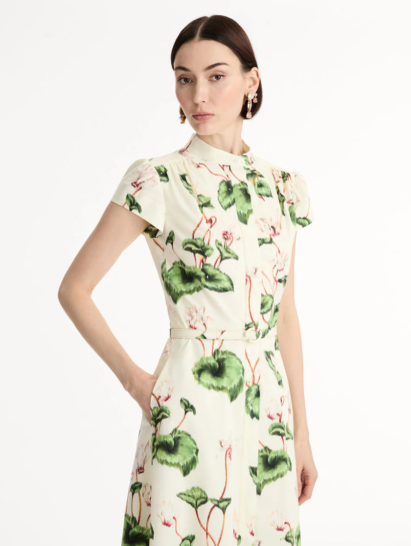 CHINE CYCLAMEN COTTON POPLIN CAP SLEEVE DRESS