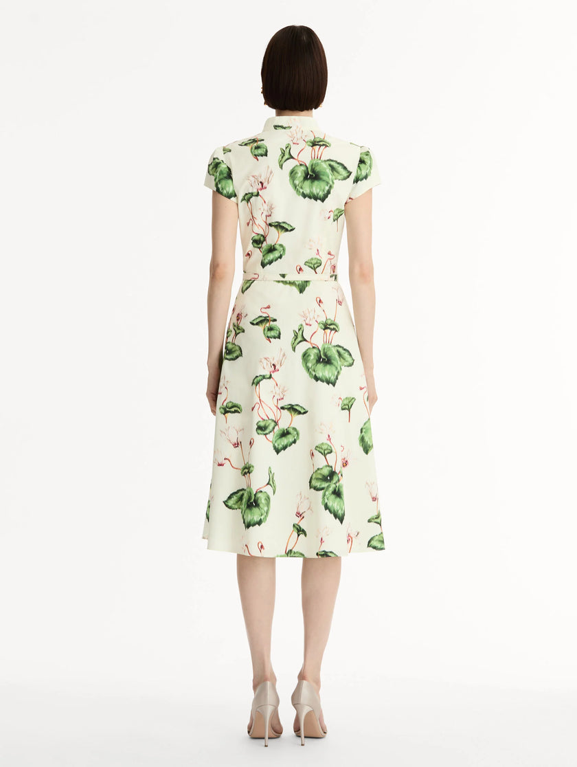 CHINE CYCLAMEN COTTON POPLIN CAP SLEEVE DRESS