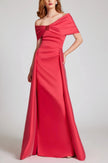 STRETCH GAZAR OFF THE SHOULDER DRAPED GOWN