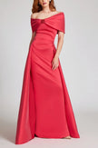 STRETCH GAZAR OFF THE SHOULDER DRAPED GOWN