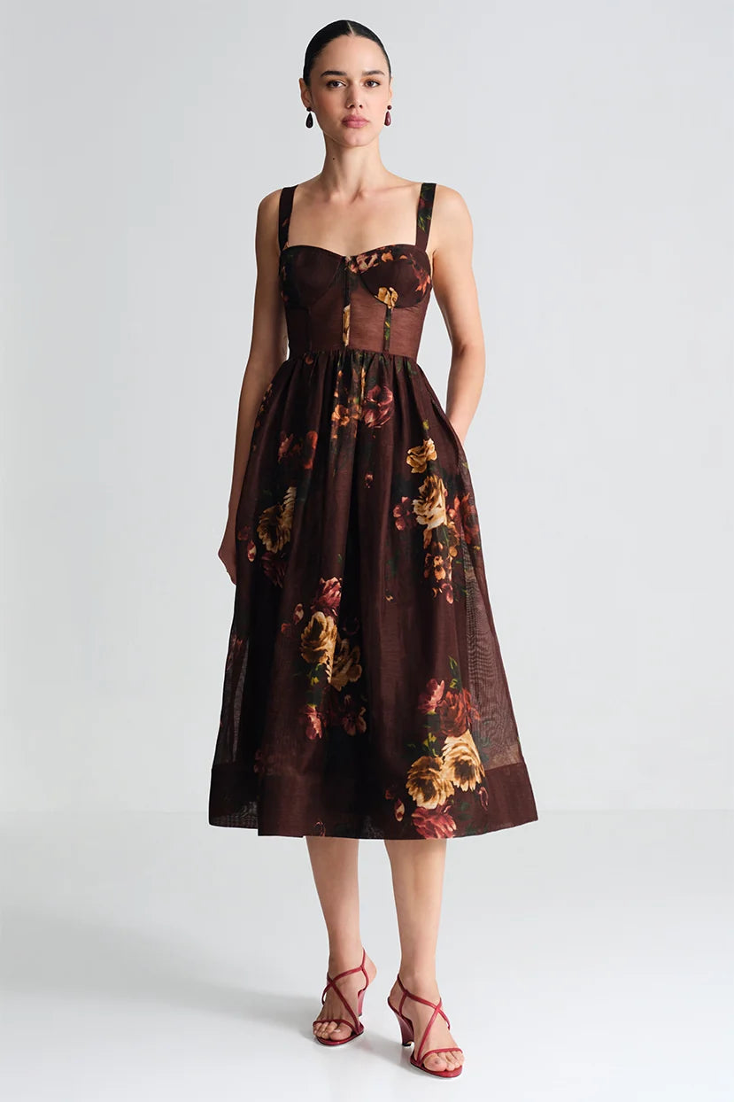 PHEOBE MIDI DRESS IN ARIANA FLORAL MERLOT