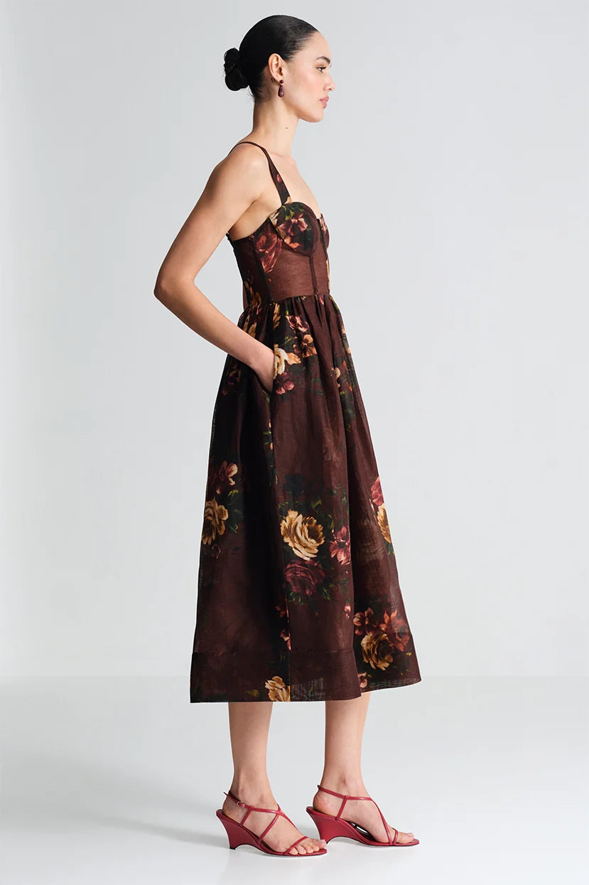 PHEOBE MIDI DRESS IN ARIANA FLORAL MERLOT