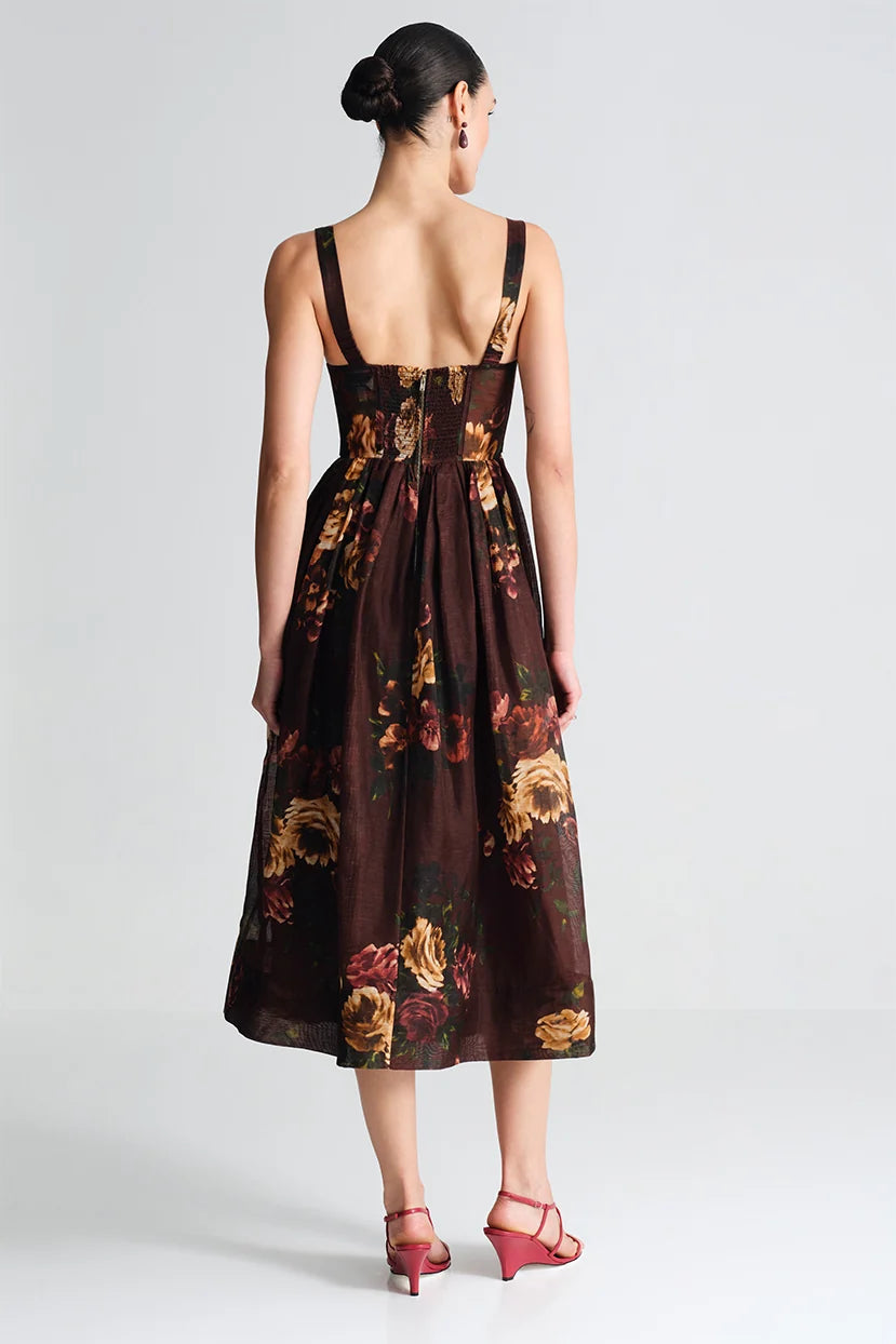 PHEOBE MIDI DRESS IN ARIANA FLORAL MERLOT