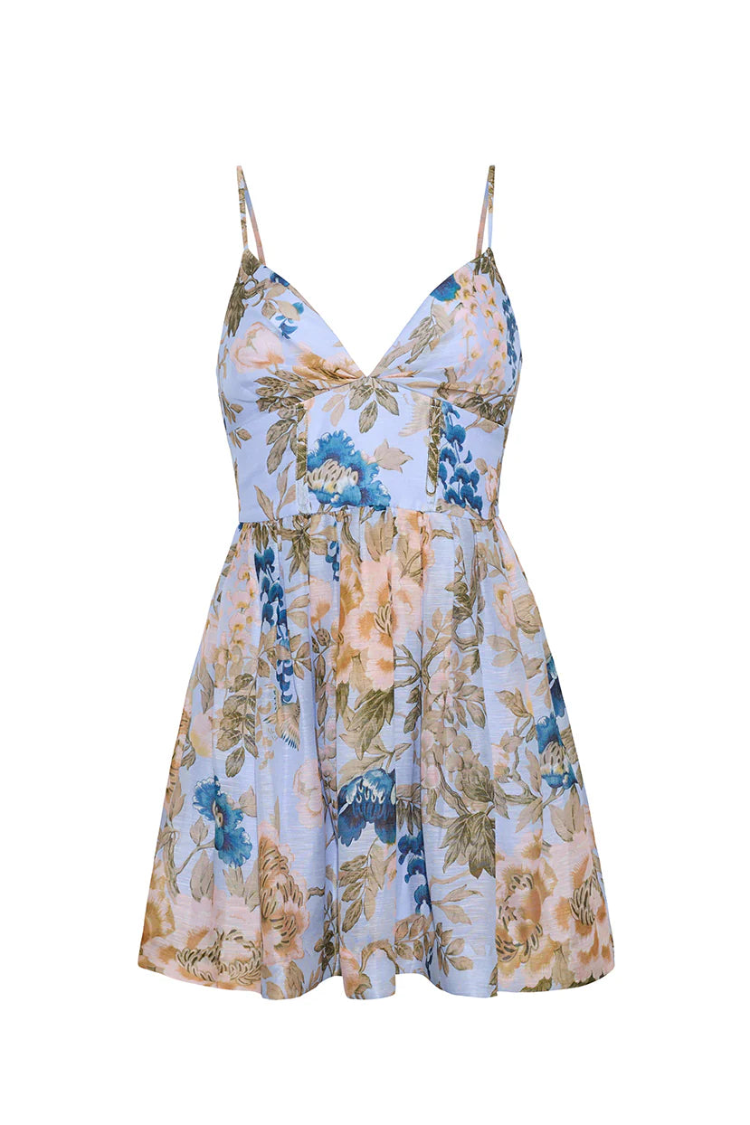 MIRO MINI DRESS IN FLORA MEADOW LIGHT BLUE