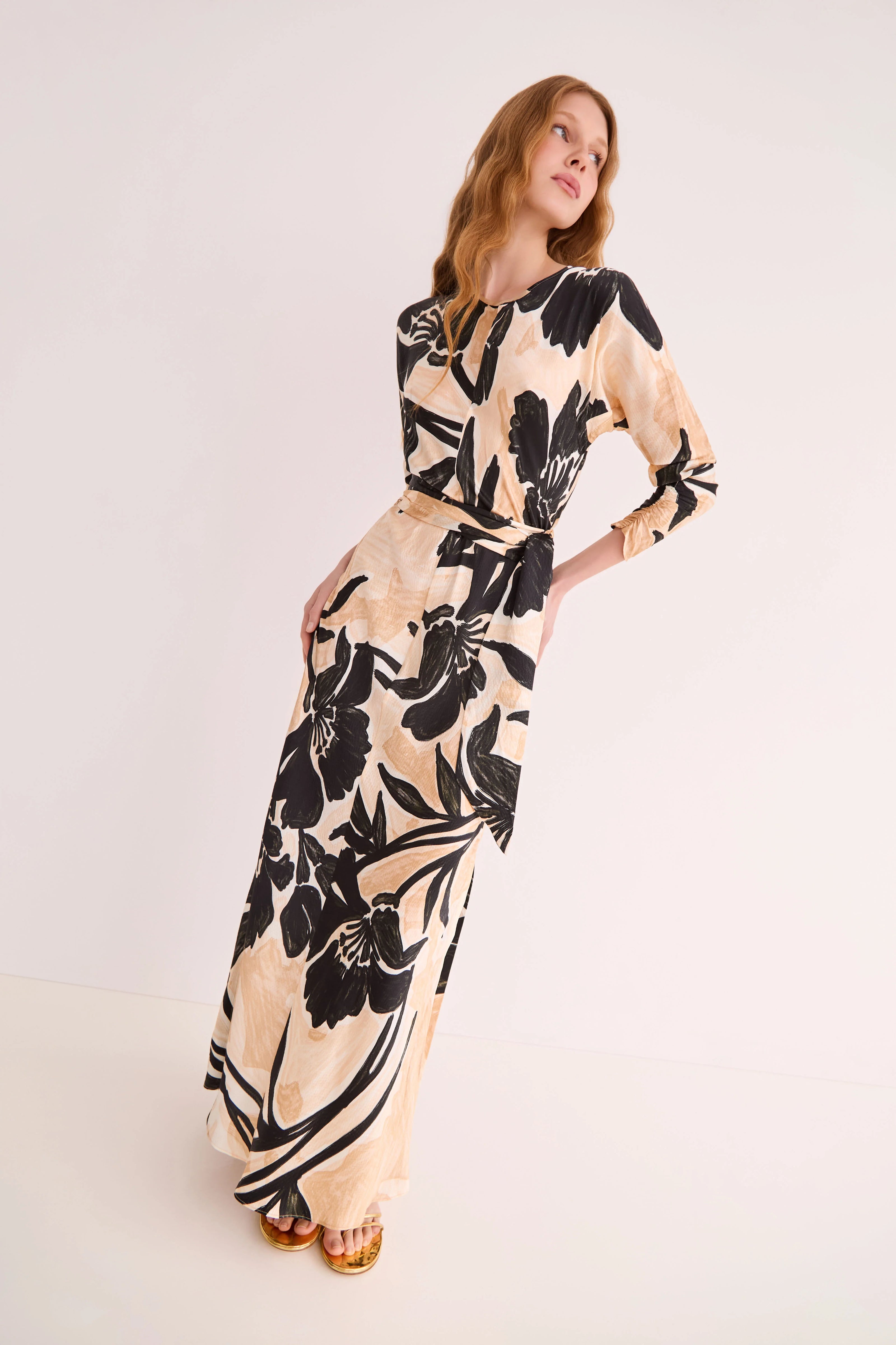 MONTGOMERY MIDI DRESS IN FLORA SHADOW GINGER