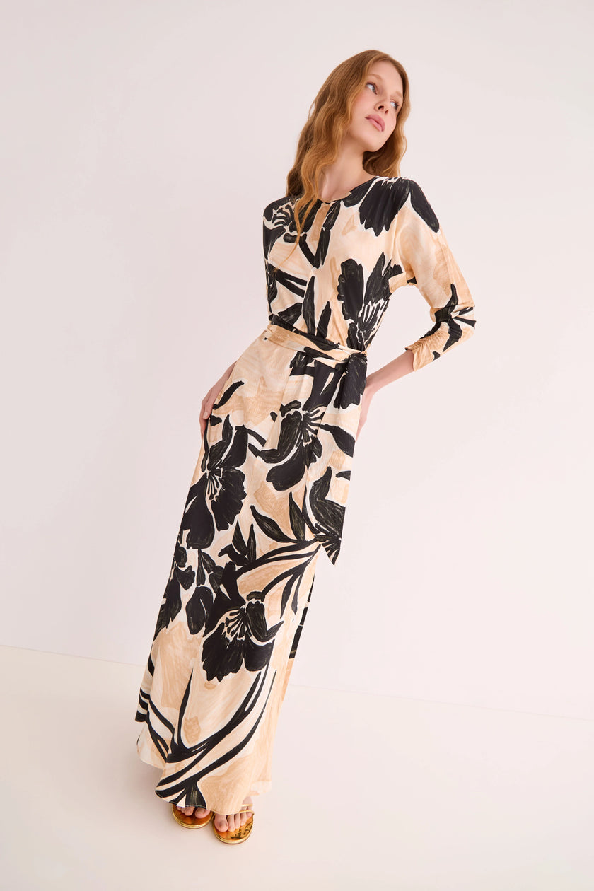 MONTGOMERY MIDI DRESS IN FLORA SHADOW GINGER