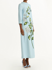 LONG SLEEVE PORCELAIN FLOWERS WOOL CAFTAN