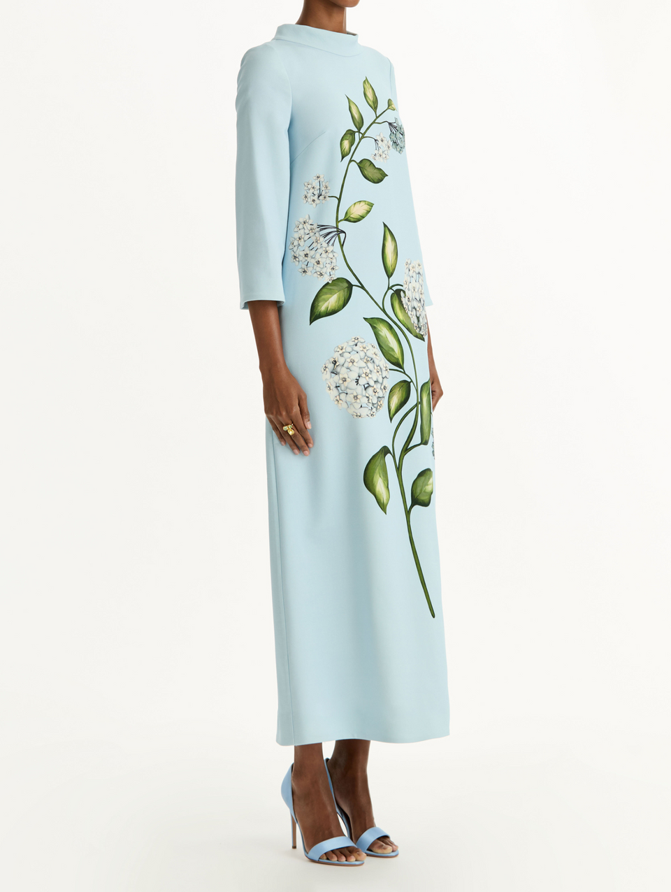 LONG SLEEVE PORCELAIN FLOWERS WOOL CAFTAN