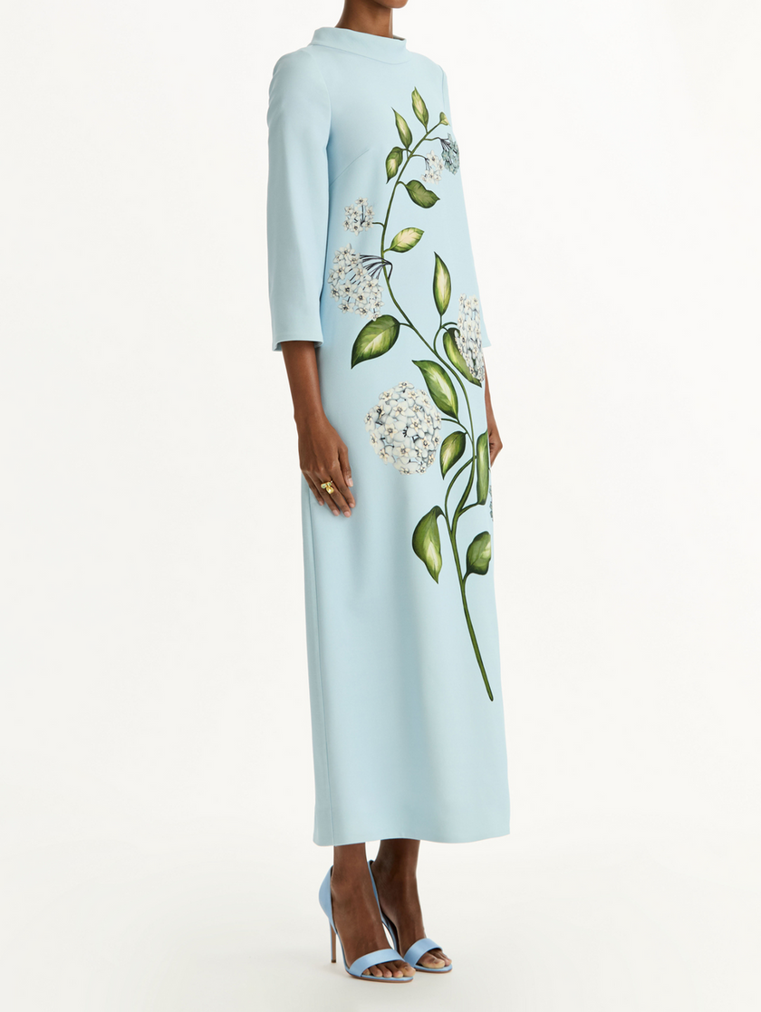 LONG SLEEVE PORCELAIN FLOWERS WOOL CAFTAN