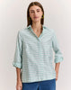 XENA THREE QUARTER SLEEVE STRIPE GINGHAM COMBO SHIRT