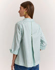 XENA THREE QUARTER SLEEVE STRIPE GINGHAM COMBO SHIRT