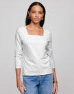 TAMMY THREE QUARTER SLEEVE SQUARE NECK DOUBLE KNIT PANEL TOP