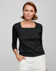TAMMY THREE QUARTER SLEEVE SQUARE NECK DOUBLE KNIT PANEL TOP