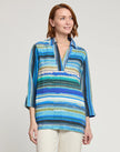 VICKY THREE QUARTER SLEEVE TENCEL TEXTURED STRIPE PRINT TOP