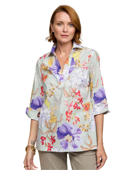 VICKY THREE QUARTER SLEEVE WATERCOLOR FLORAL SHIRT