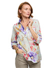 VICKY THREE QUARTER SLEEVE WATERCOLOR FLORAL SHIRT