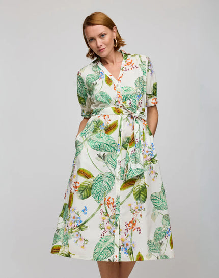 LUCA ELBOW SLEEVE BOTANICAL FLORAL DRESS