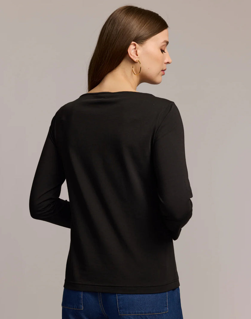 GISSEL THREE QUARTER SLEEVE BOATNECK DOUBLE KNIT PANEL SHIRT