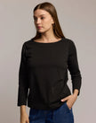 GISSEL THREE QUARTER SLEEVE BOATNECK DOUBLE KNIT PANEL SHIRT