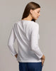 GISSEL THREE QUARTER SLEEVE BOATNECK DOUBLE KNIT PANEL SHIRT
