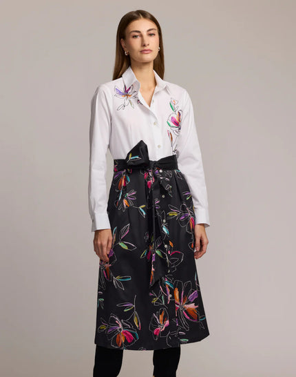 ROBIN LONG SLEEVE EMBROIDERED FLORAL STENCIL DRESS