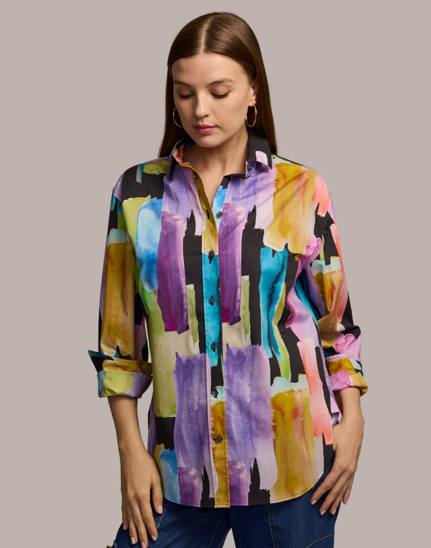 HALSEY LONG SLEEVE ABSTRACT WATERCOLOR SHIRT