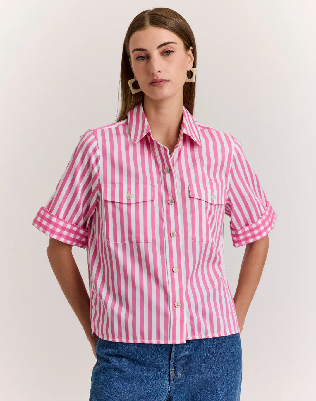 JORDAN ELBOW SLEEVE STRIPE GINGHAM SHIRT