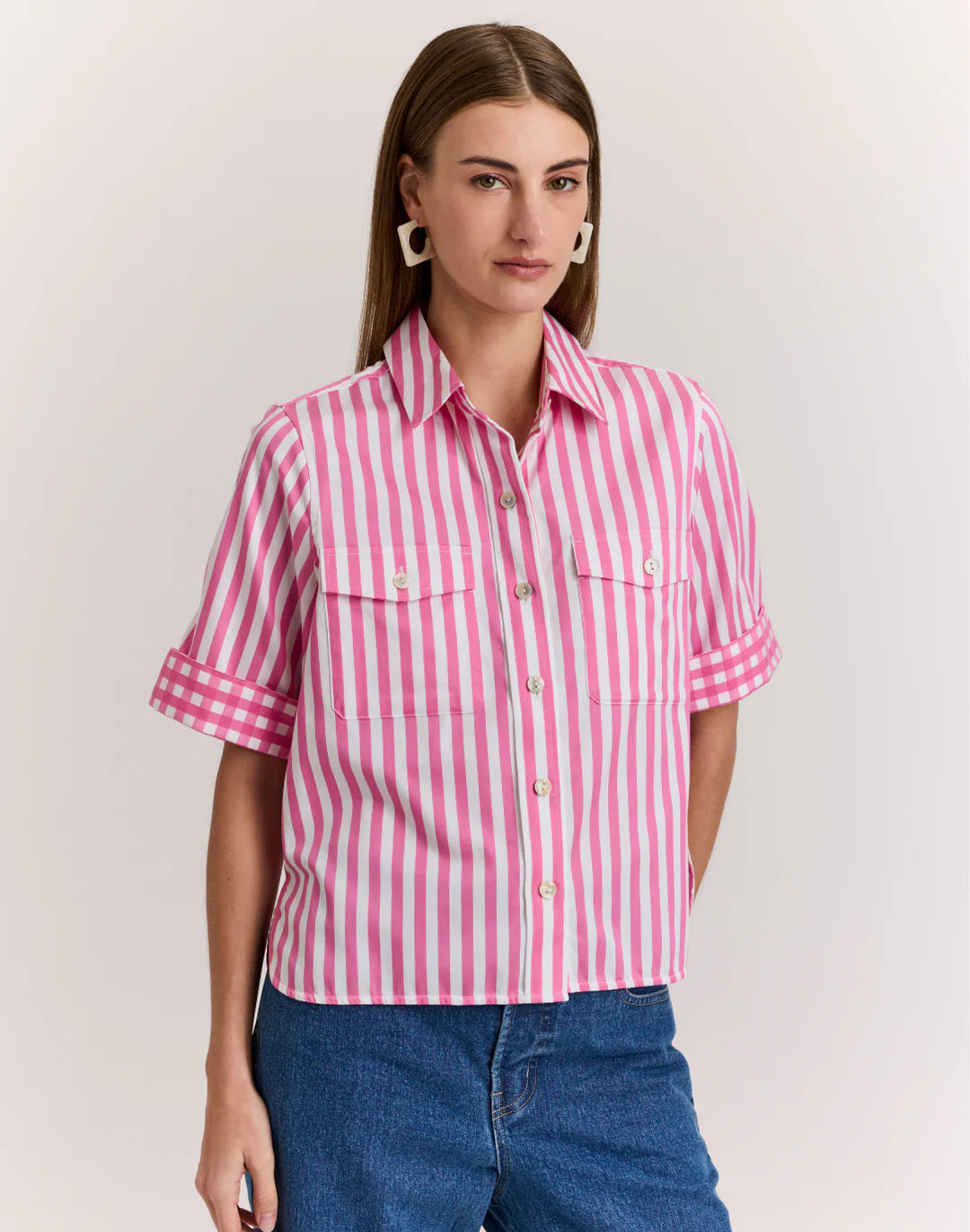 JORDAN ELBOW SLEEVE STRIPE GINGHAM SHIRT