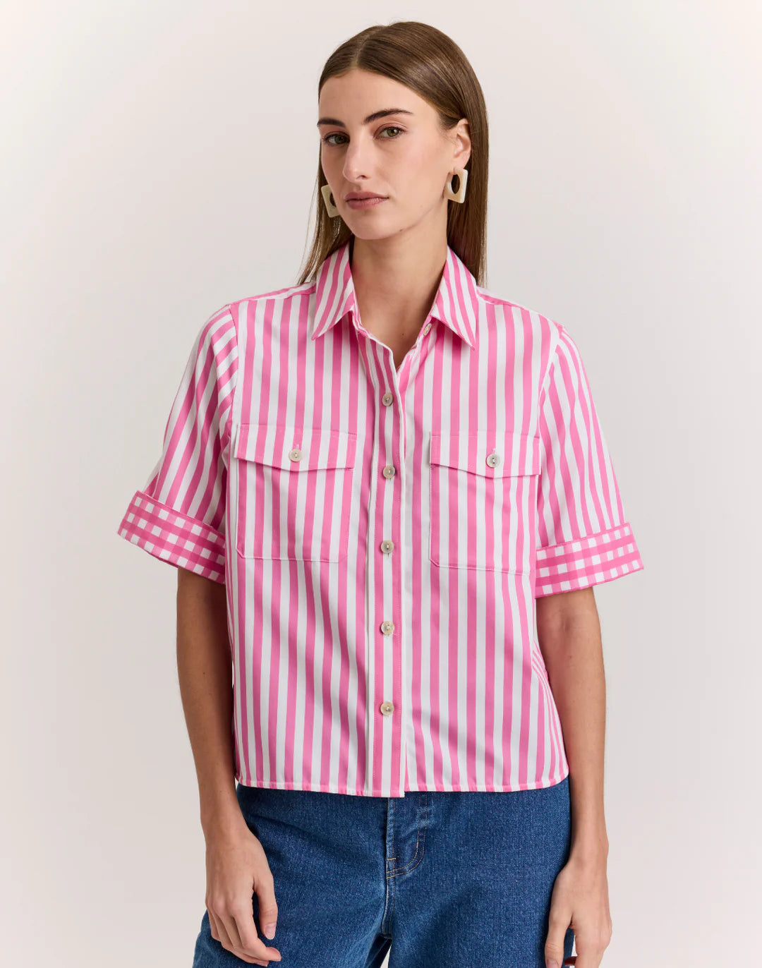 JORDAN ELBOW SLEEVE STRIPE GINGHAM SHIRT
