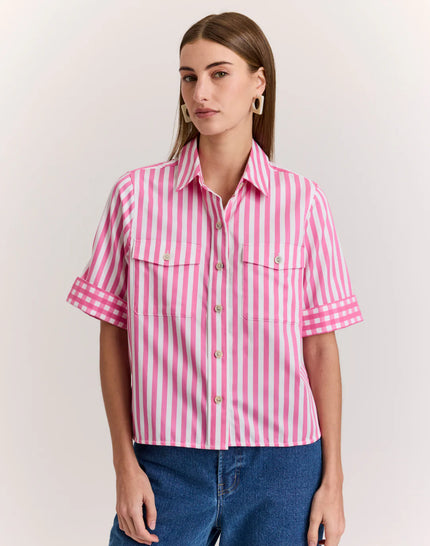 JORDAN ELBOW SLEEVE STRIPE GINGHAM SHIRT