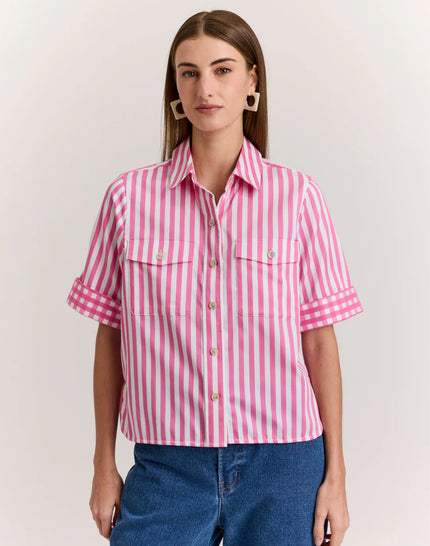 JORDAN ELBOW SLEEVE STRIPE GINGHAM SHIRT