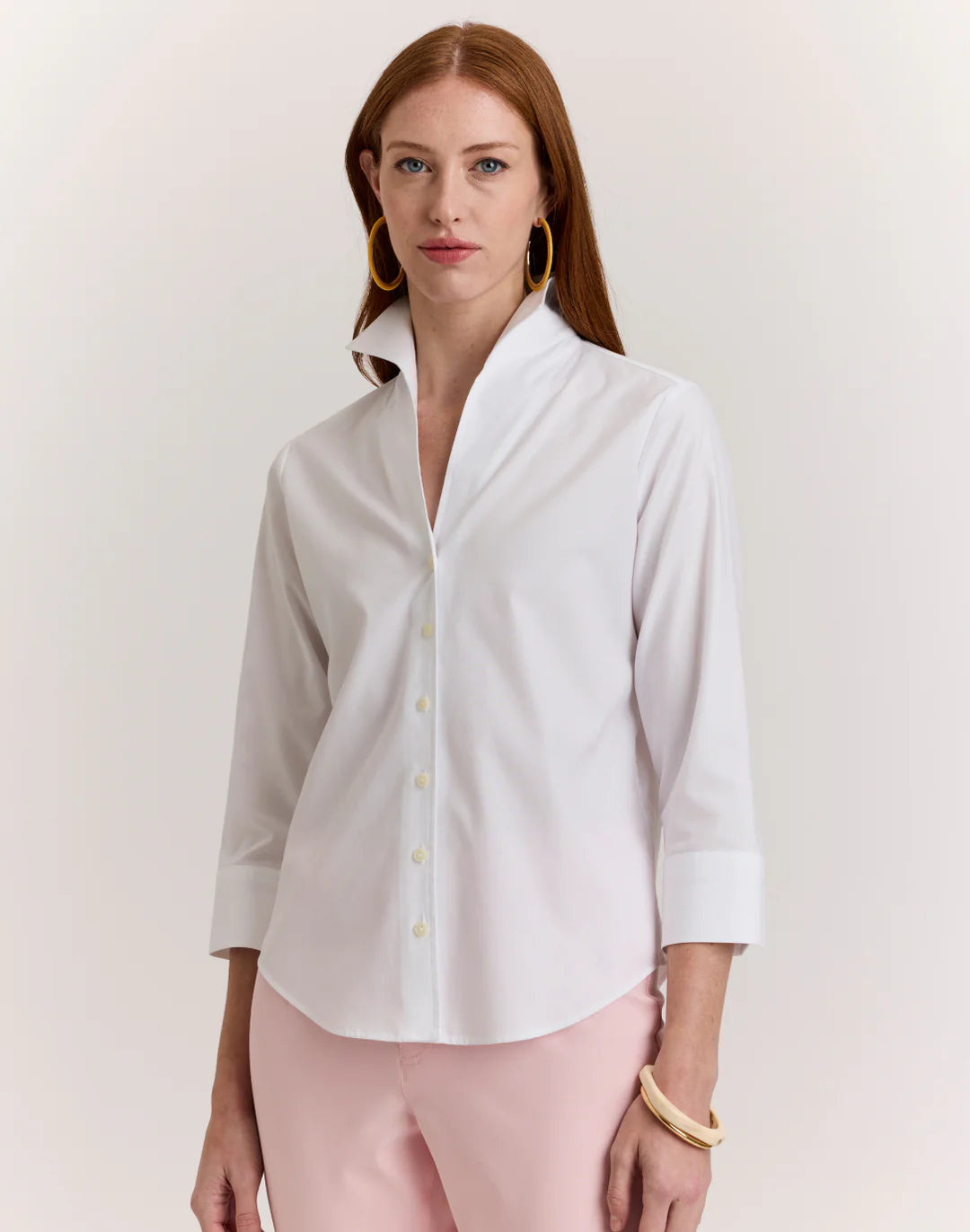 MARTHA THREE QUARTER SLEEVE NO IRON LUXE COTTON SHIRT